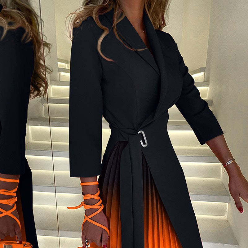 💖Ombre Reverskragen Tailliertes Plissee Blazer Kleid🔥Kostenloser Versand