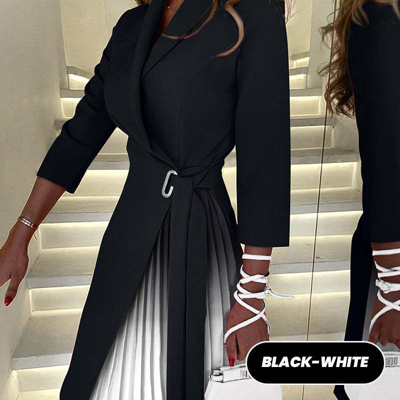 Ombre Reverskragen Tailliertes Plissee Blazer KleidKostenloser Versand