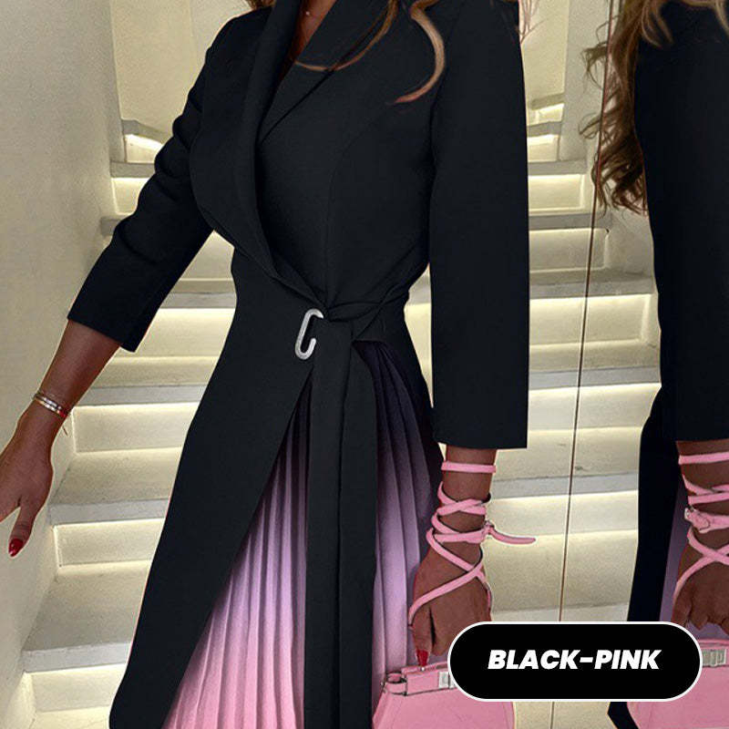 💖Ombre Reverskragen Tailliertes Plissee Blazer Kleid🔥Kostenloser Versand