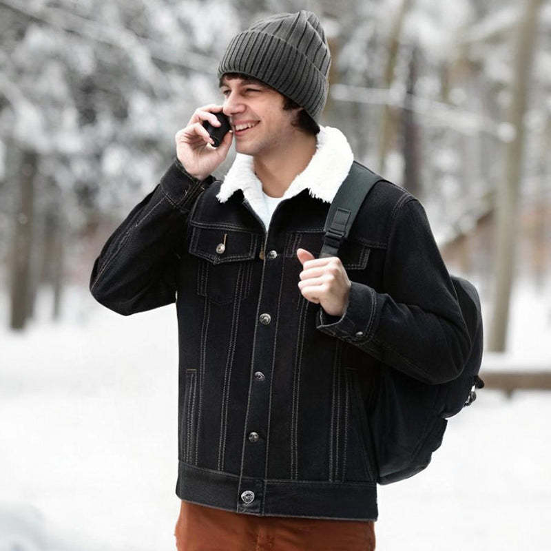 🔥Höst/vinterrea 2025🔥Herrjeansjacka med lammskinnsfoder, avslappnad passform