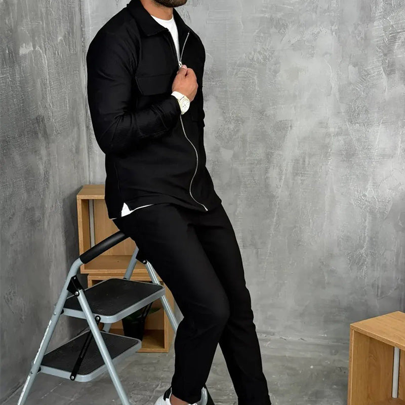 Minimalistisk jacka och byxor för herr, 2-delat set🔥FRI FRAKT