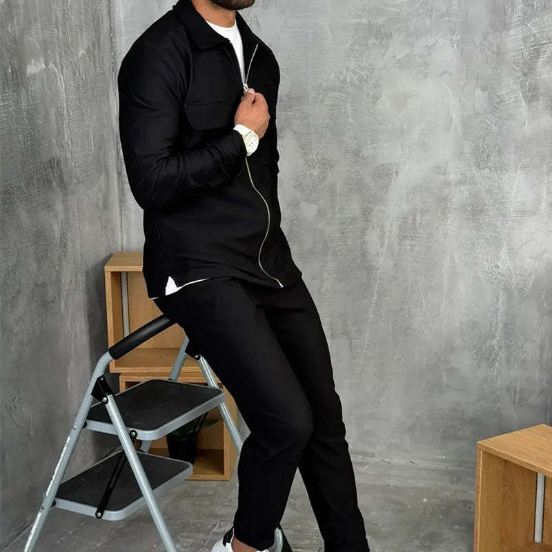 Minimalistisk jacka och byxor för herr, 2-delat set🔥FRI FRAKT