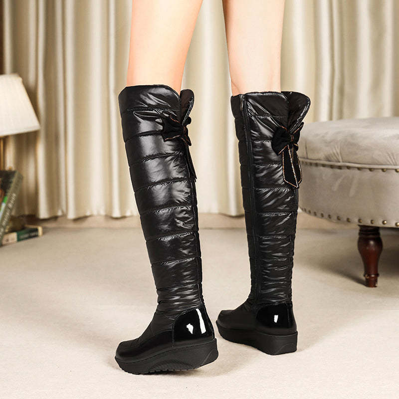 Warme, wasserdichte Damenstiefel mit Schleifenverzierung