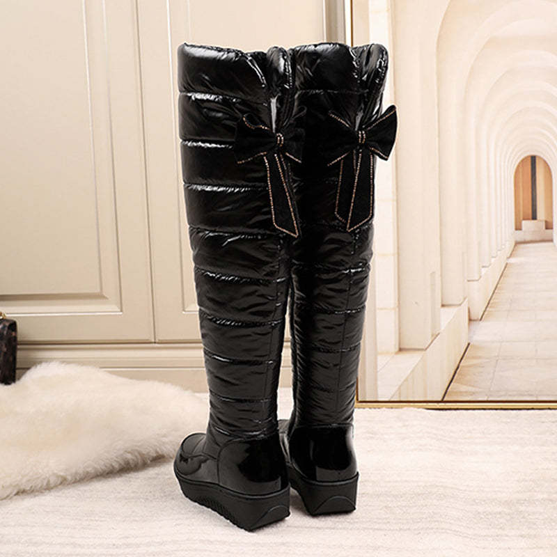 Warme, wasserdichte Damenstiefel mit Schleifenverzierung