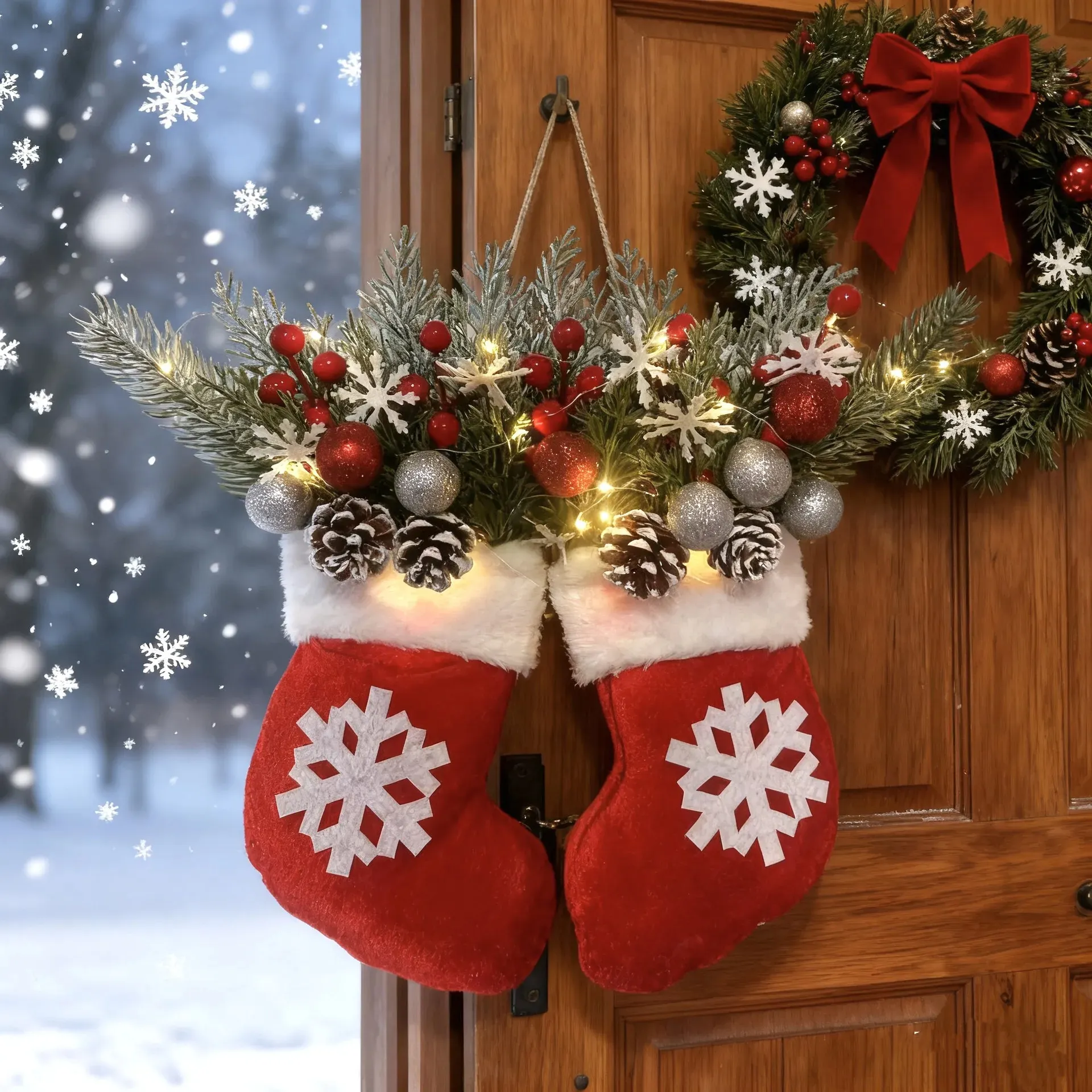 🎄Hot Sale-60% OFF🥊Twinkling Christmas Mitten Wreath with LED Lights✨