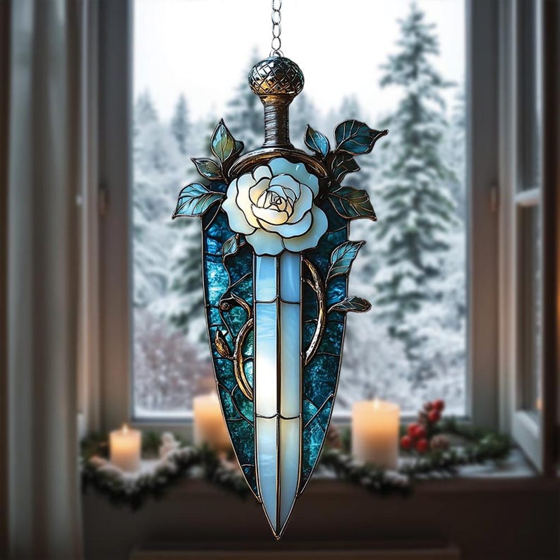 White Rose Sword Acrylic Suncatcher