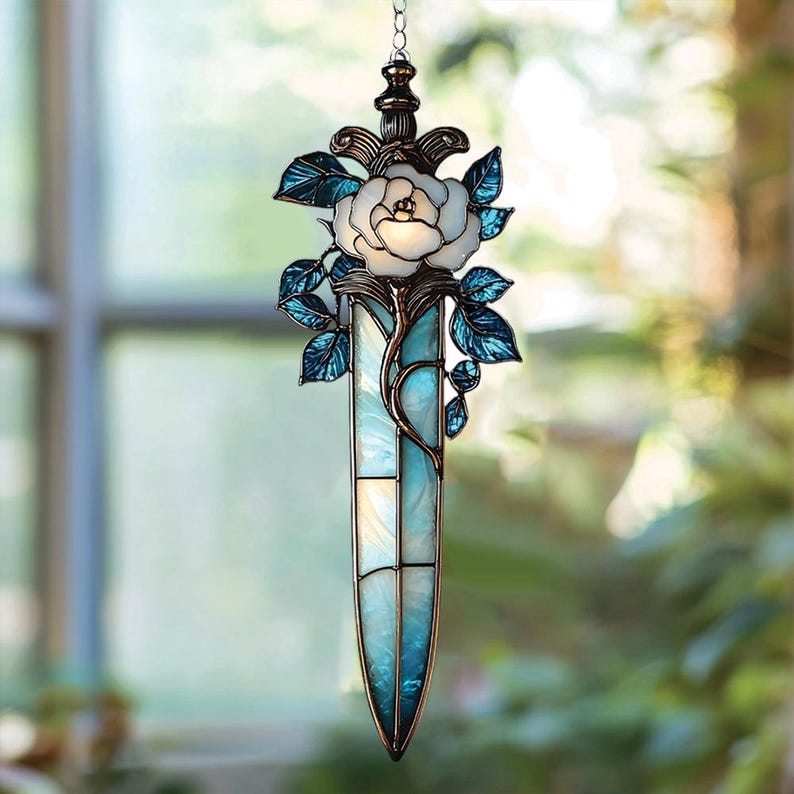 White Rose Sword Acrylic Suncatcher