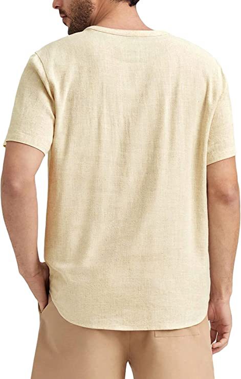 Men's summer short-sleeved casual solid color cotton and linen T-shirt tops