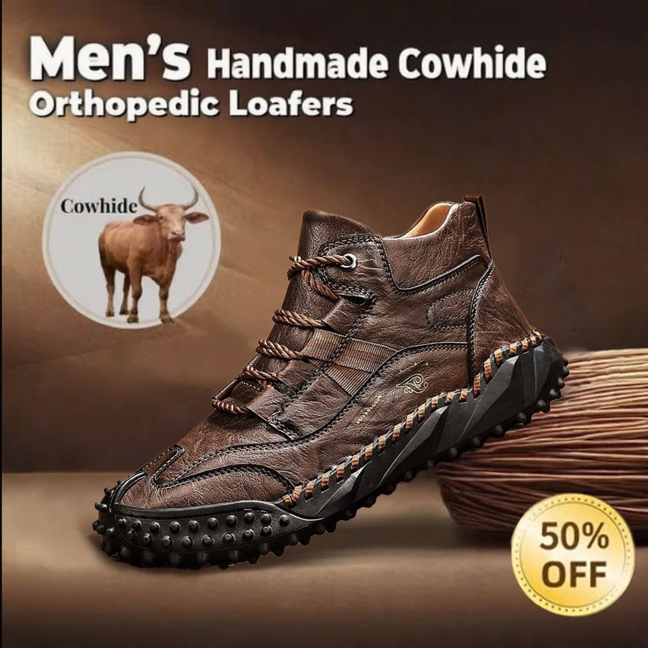 ⏰ 60% off -Men's stylish genuine leather thick-soled orthotic shoes