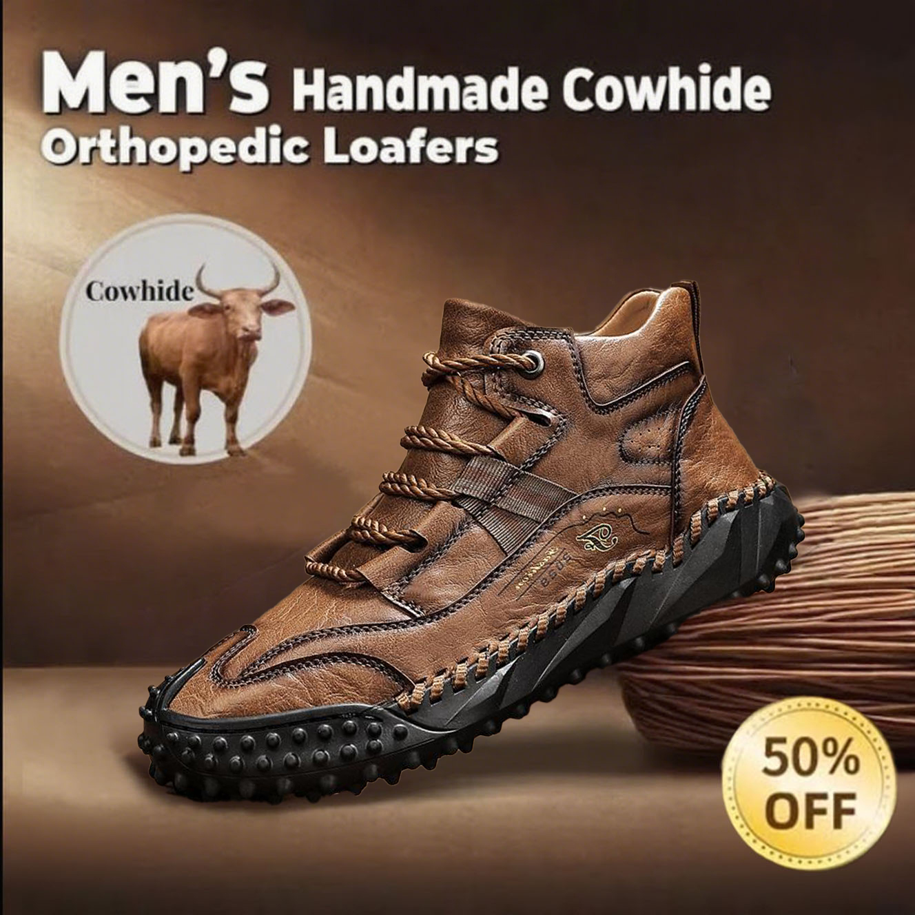 ⏰ 60% off -Men's stylish genuine leather thick-soled orthotic shoes