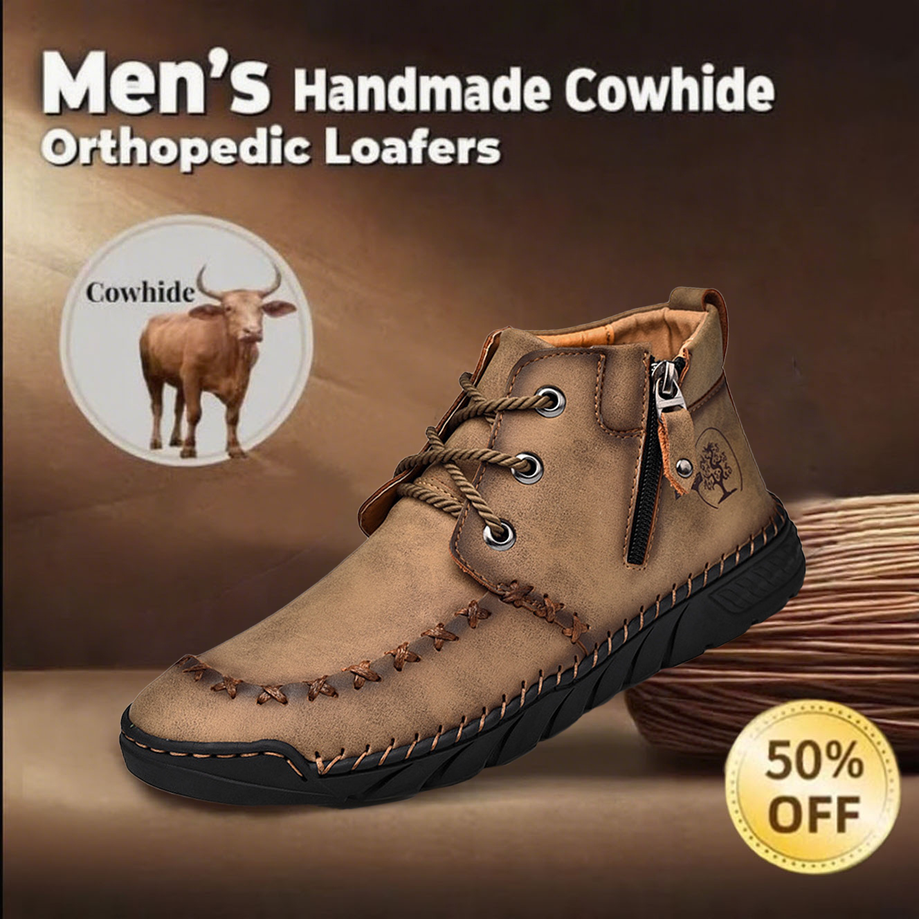 ⏰Limited Time Sale 50% OFF-Men's handmade orthopedic shoes with arch support.