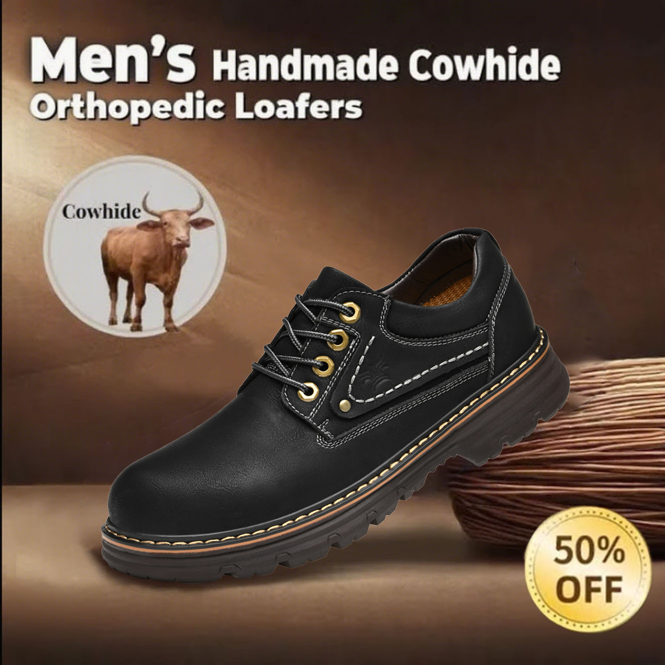 ⏰Limited Time Sale 70% OFF-Men's handmade genuine leather wide toe orthopedic shoes