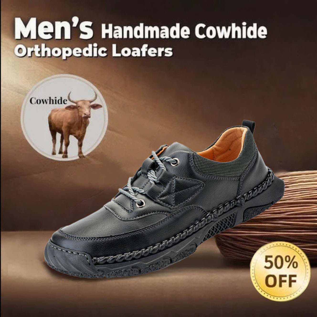 🔥New models available, 40% off🎉Men's genuine leather handmade walking shoes for foot pain relief with arch support