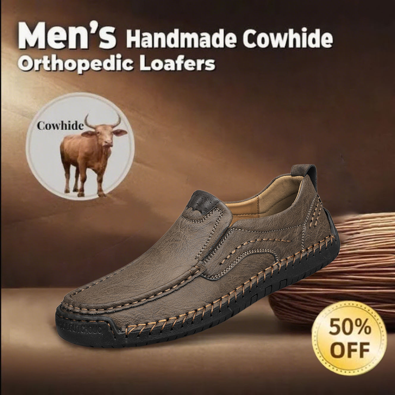 🔥Today 55% off🔥Men's genuine leather handmade non-slip orthotic loafers