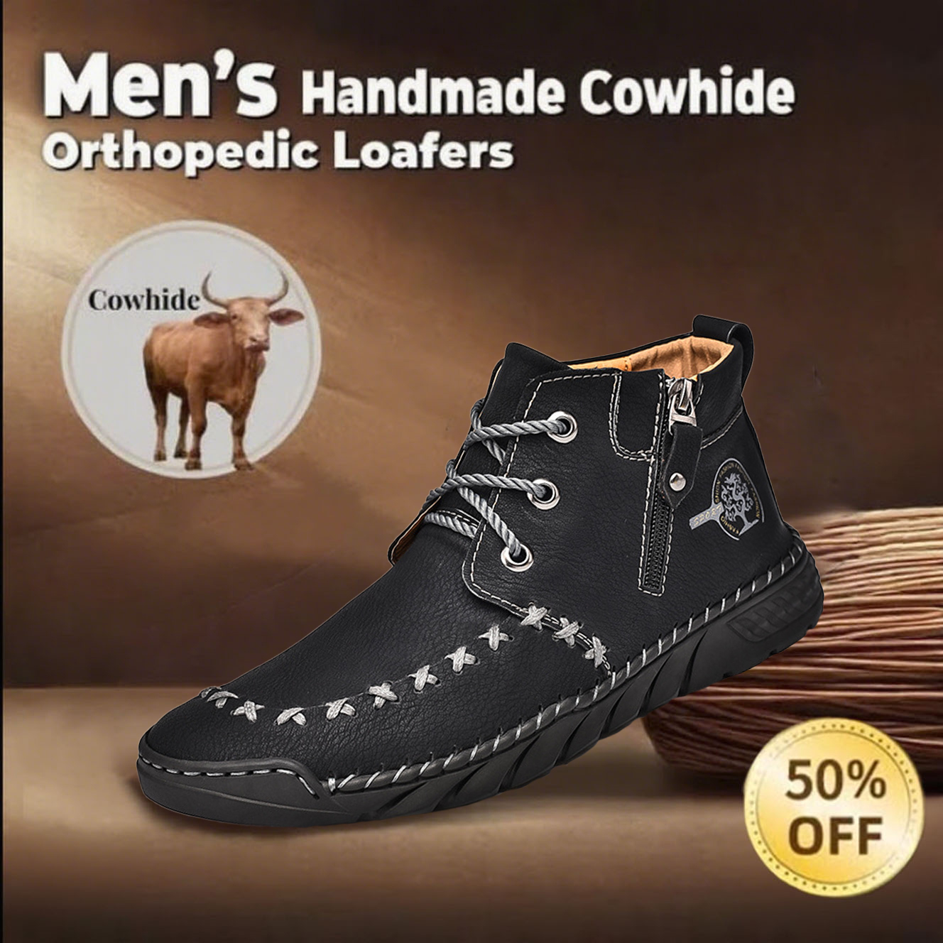 ⏰Limited Time Sale 50% OFF-Men's handmade orthopedic shoes with arch support.