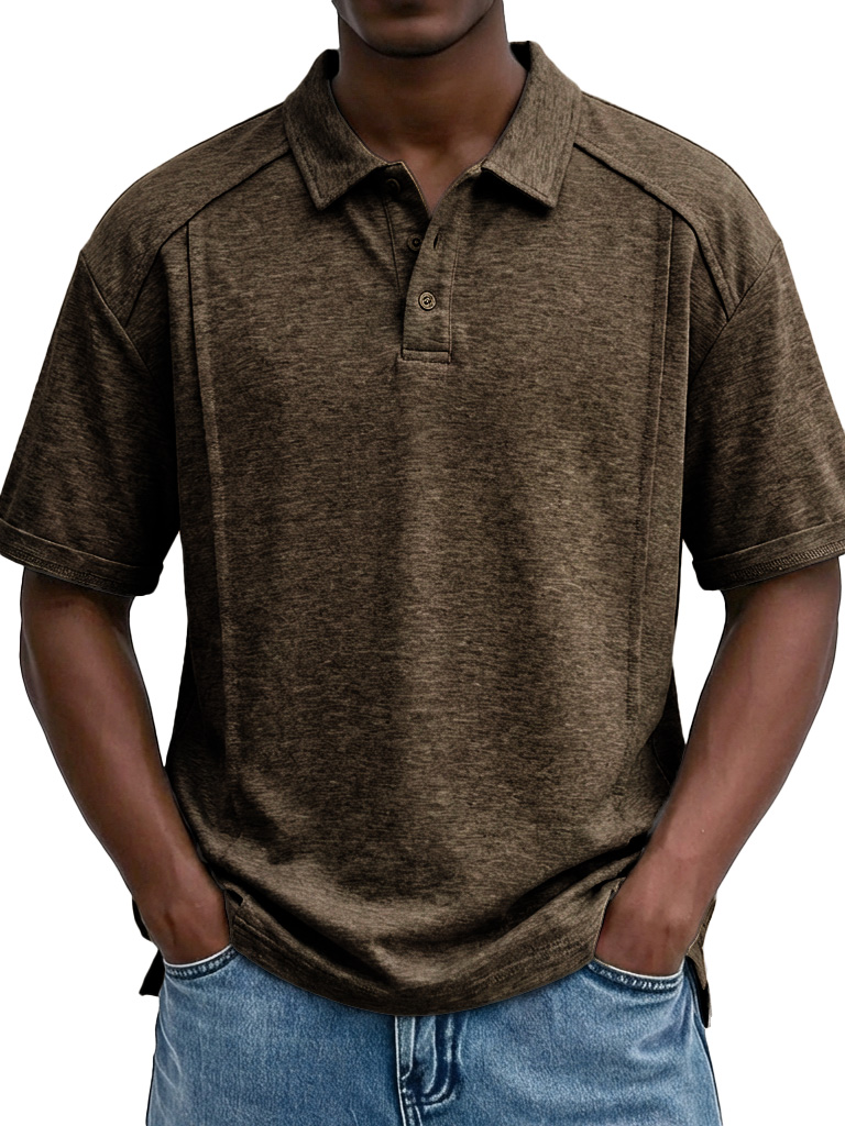 Men's Casual Patchwork Loose-fitting Short-sleeved Polo Shirt with Lapel