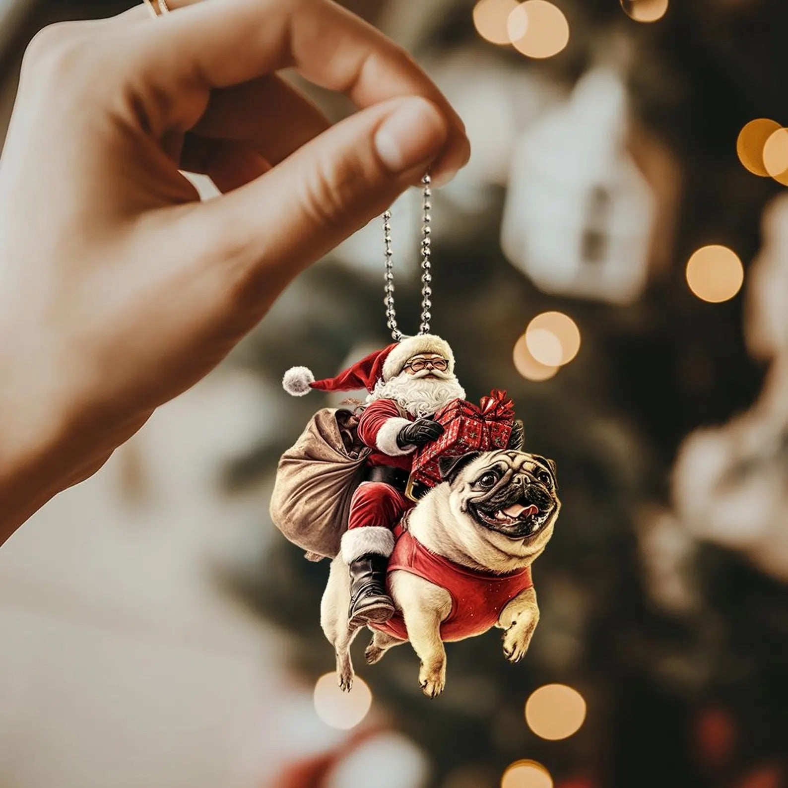 Santa Claus and Pug Ornament
