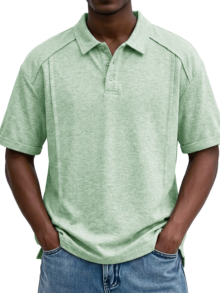 Men's Casual Patchwork Loose-fitting Short-sleeved Polo Shirt with Lapel