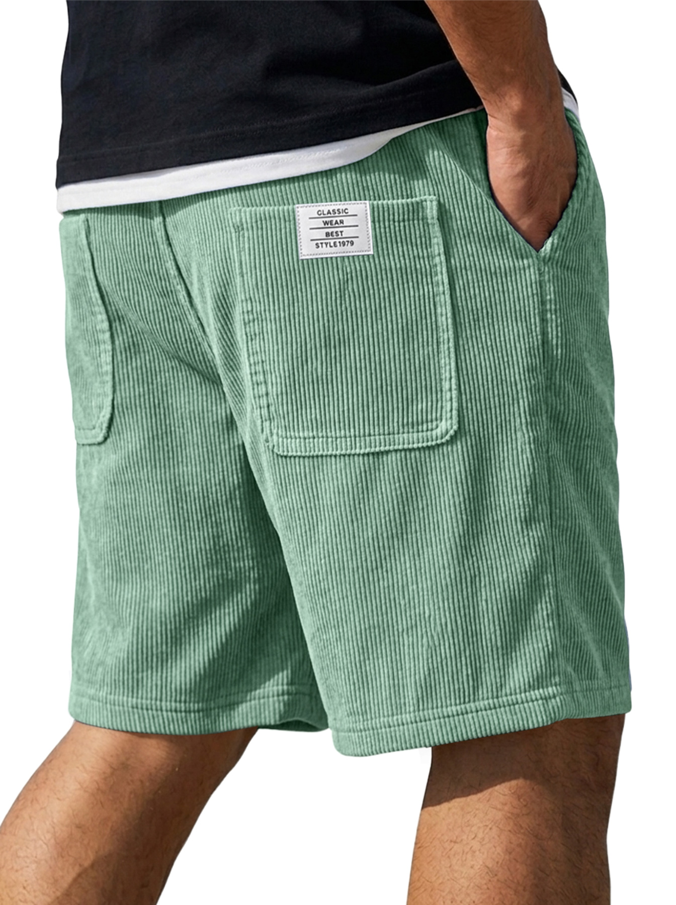 Men's Corduroy Embroidered Logo Casual Loose Shorts