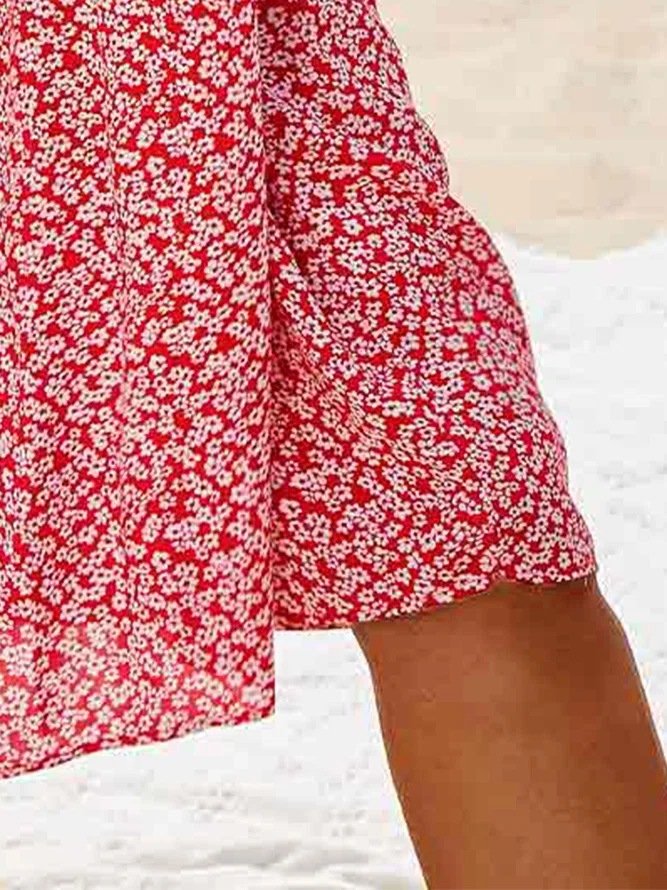 Women's Short Sleeve Floral Long Dress