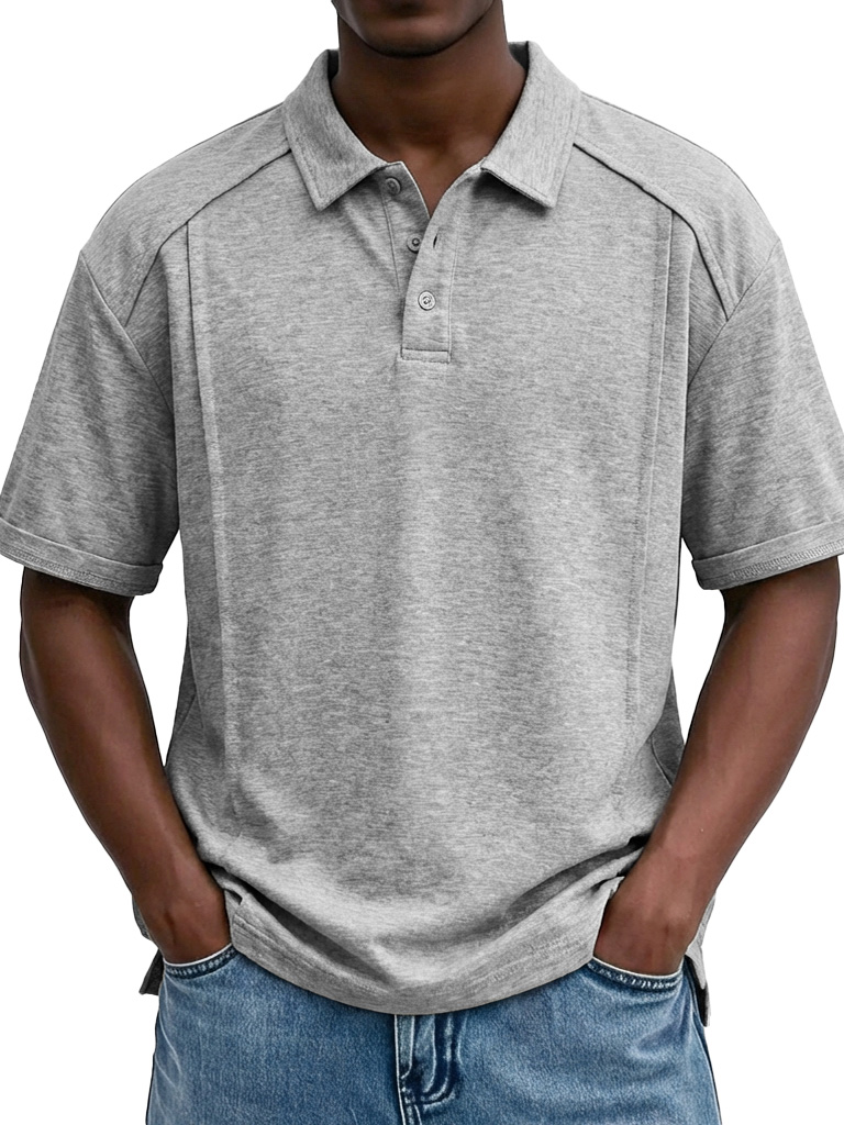 Men's Casual Patchwork Loose-fitting Short-sleeved Polo Shirt with Lapel