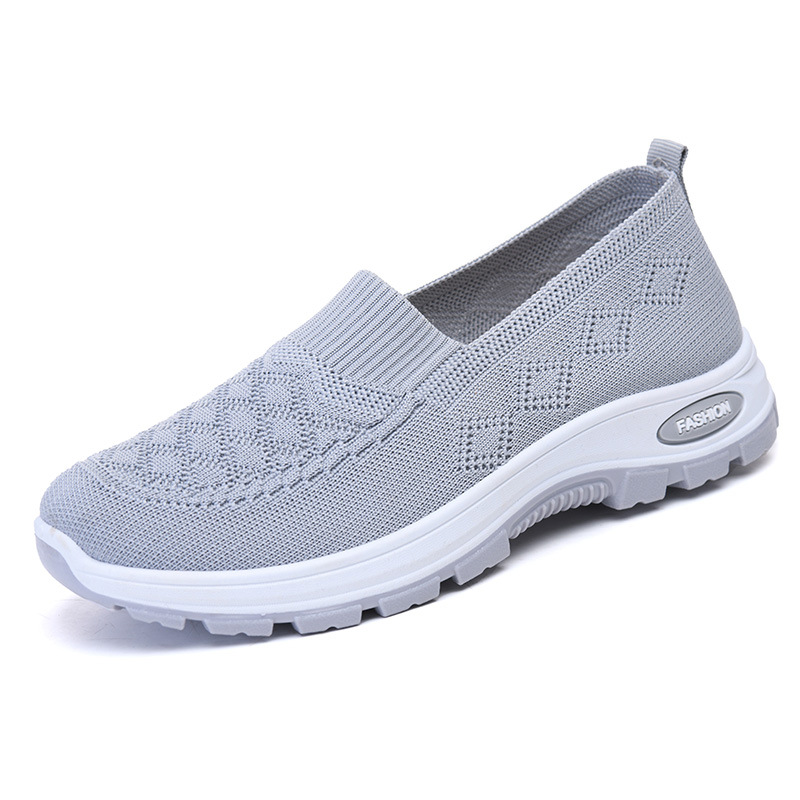 Slip On Sneakers Women Breathable Mesh Knitted Woven Low Top Walking Shoes Lightweight Wide Width Non-Slip Shoes