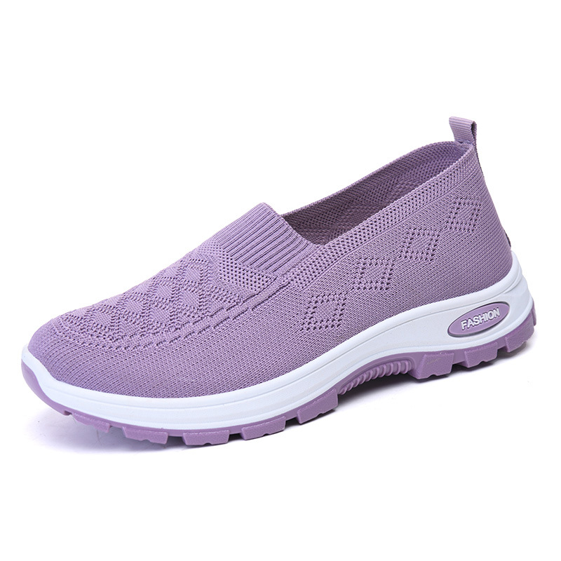 Slip On Sneakers Women Breathable Mesh Knitted Woven Low Top Walking Shoes Lightweight Wide Width Non-Slip Shoes