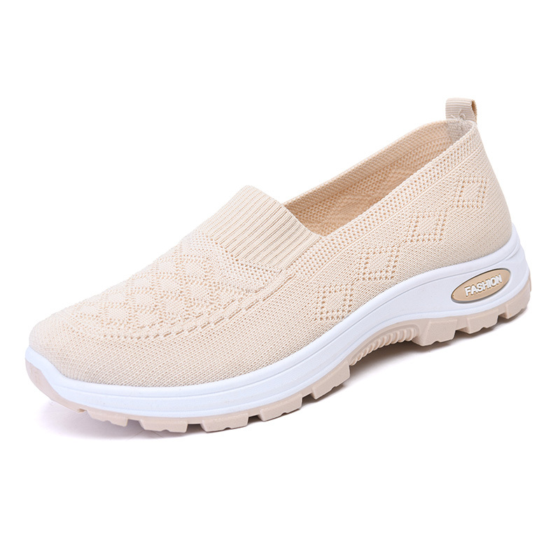 Slip On Sneakers Women Breathable Mesh Knitted Woven Low Top Walking Shoes Lightweight Wide Width Non-Slip Shoes