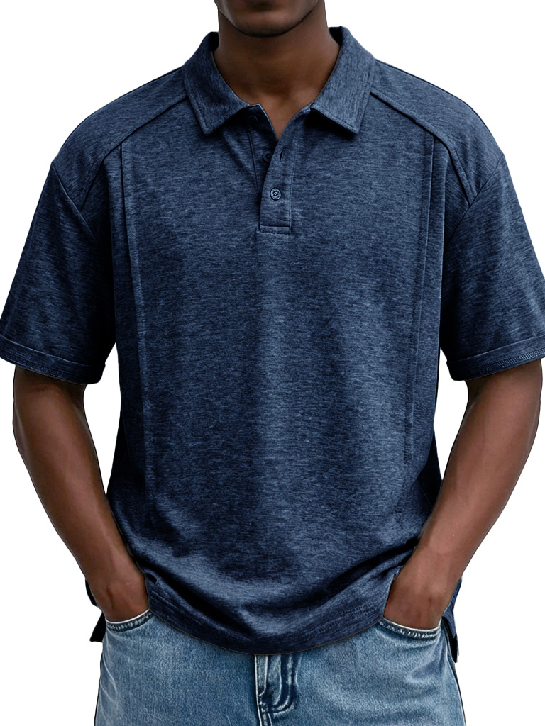 Men's Casual Patchwork Loose-fitting Short-sleeved Polo Shirt with Lapel