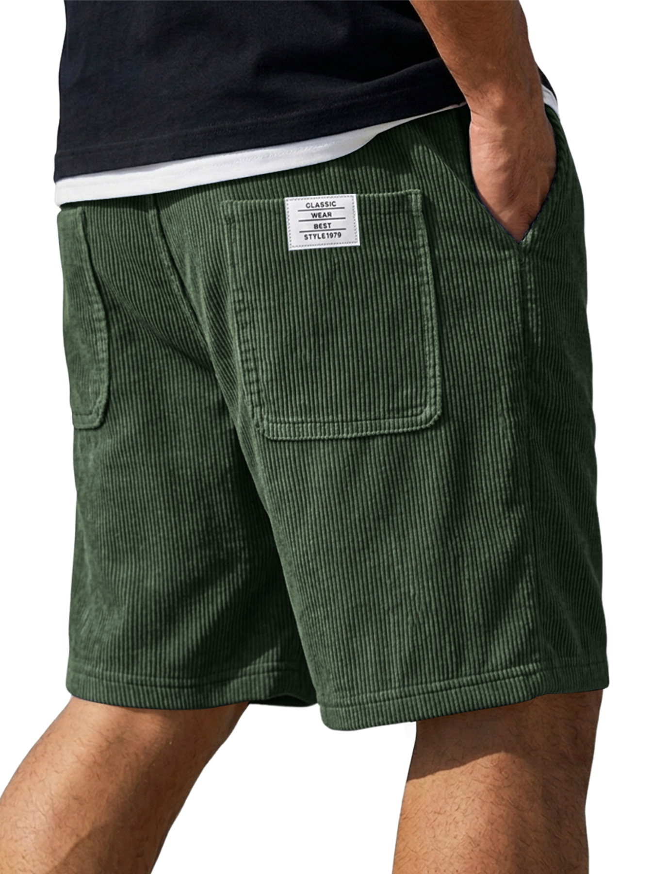 Men's Corduroy Embroidered Logo Casual Loose Shorts