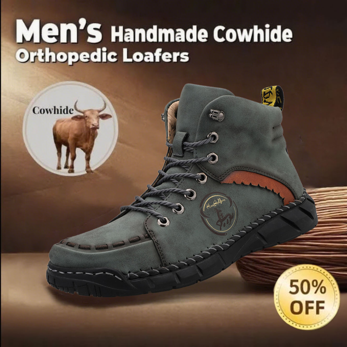 60% OFF🔥Casual leather arch support non-slip wear-resistant high-top Hiking Shoes