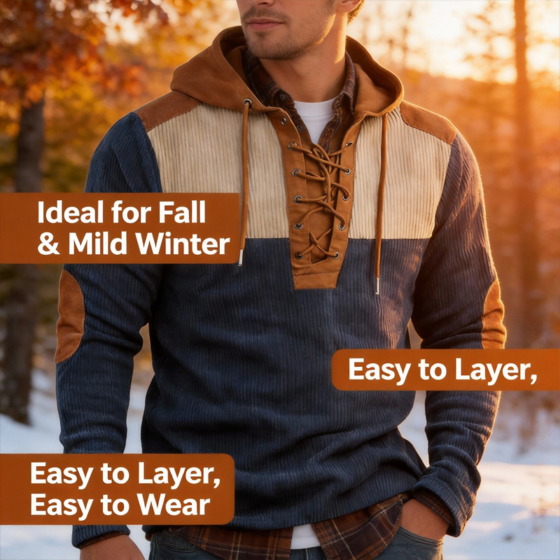 ⏰Promotion 50% OFF -Men’s Retro Lace-Up Hooded Pullover