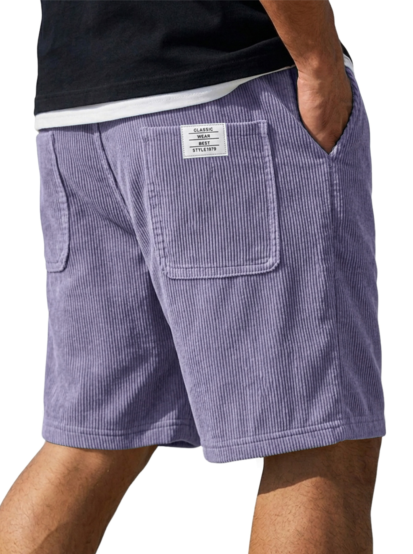 Men's Corduroy Embroidered Logo Casual Loose Shorts