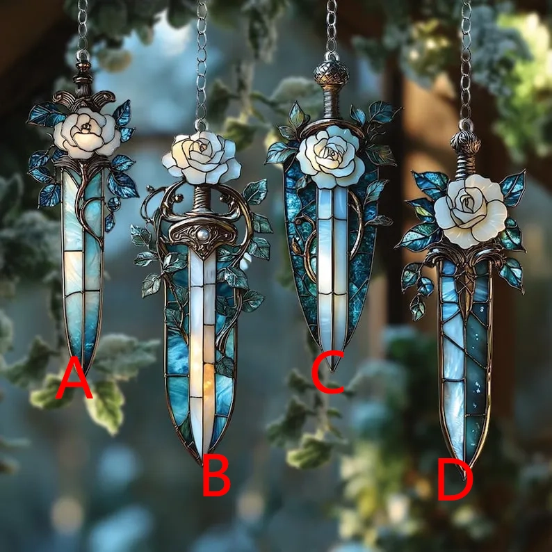 White Rose Sword Acrylic Suncatcher