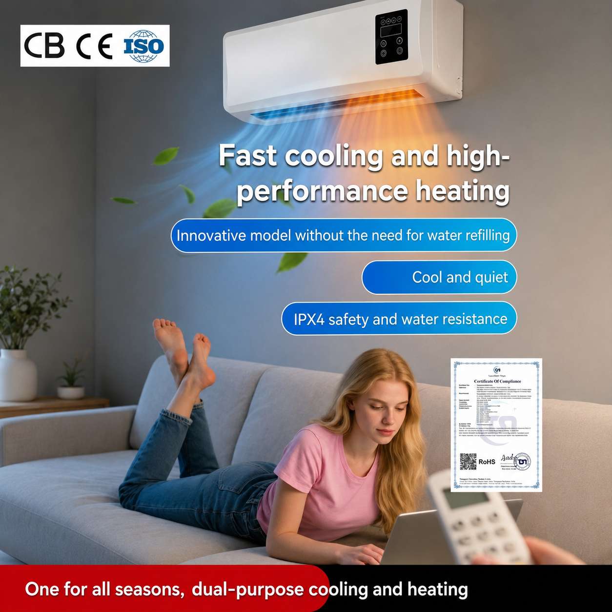 Wall-Mounted Heating & Cooling Air Conditioner, No Outdoor Unit