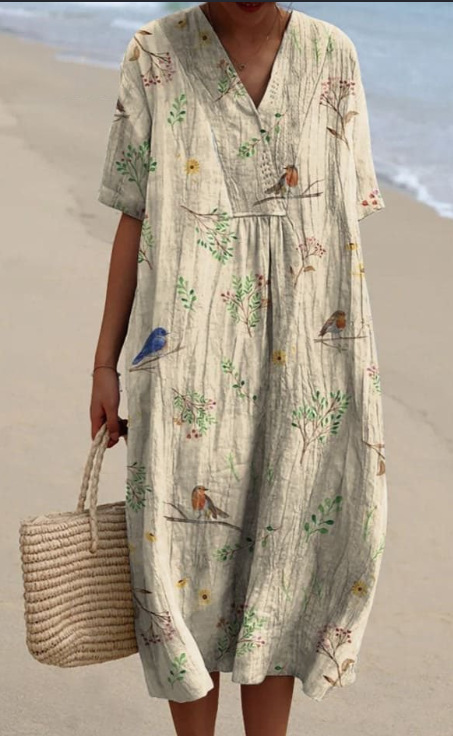Boho Floral Vintage V Neck Beach Sundress