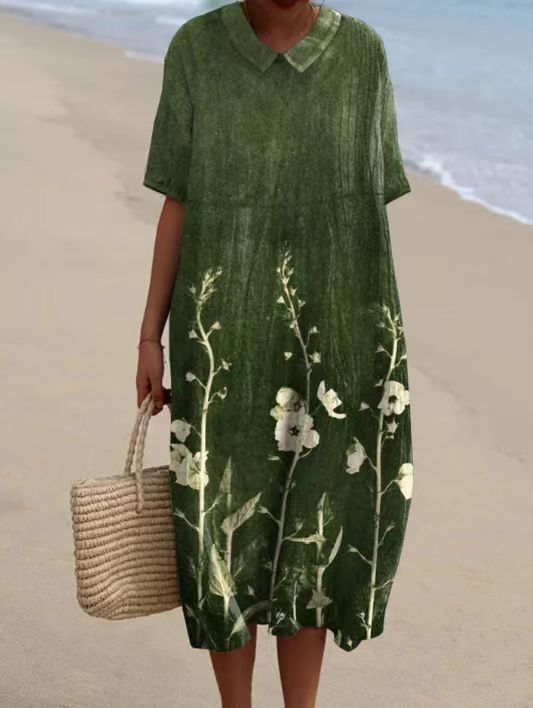 Boho Floral Vintage V Neck Beach Sundress