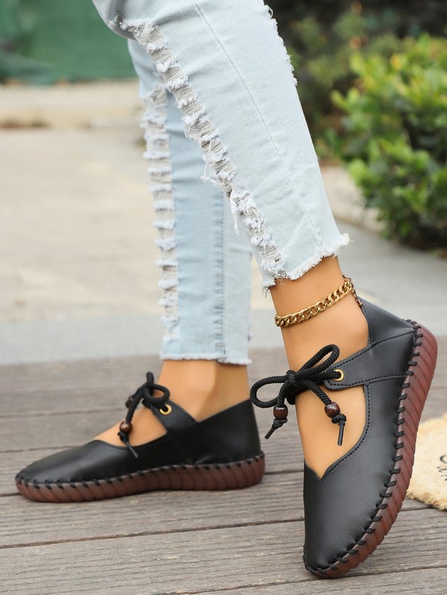 Vintage British Round Toe Women's Leather Shoes