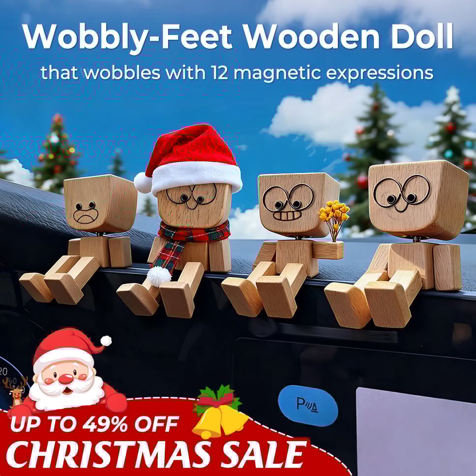 LAST DAY 49% OFF🔥Charming Little Swaying Wooden Figure with 3 Looks (Xmas & Flower) & 12PCS Magnetic Expressions