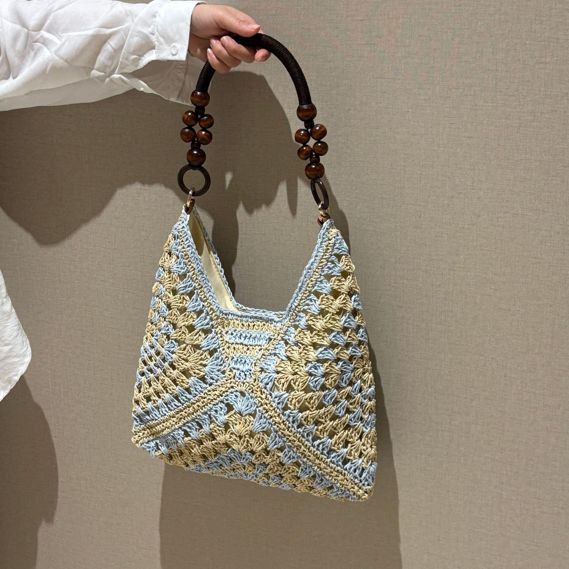 New Fashionable Handmade Woven Bag Versatile Paper Rope Crochet Straw Shoulder Bag for Beach & Vacation Style Lightweight Functional Summer Accessory