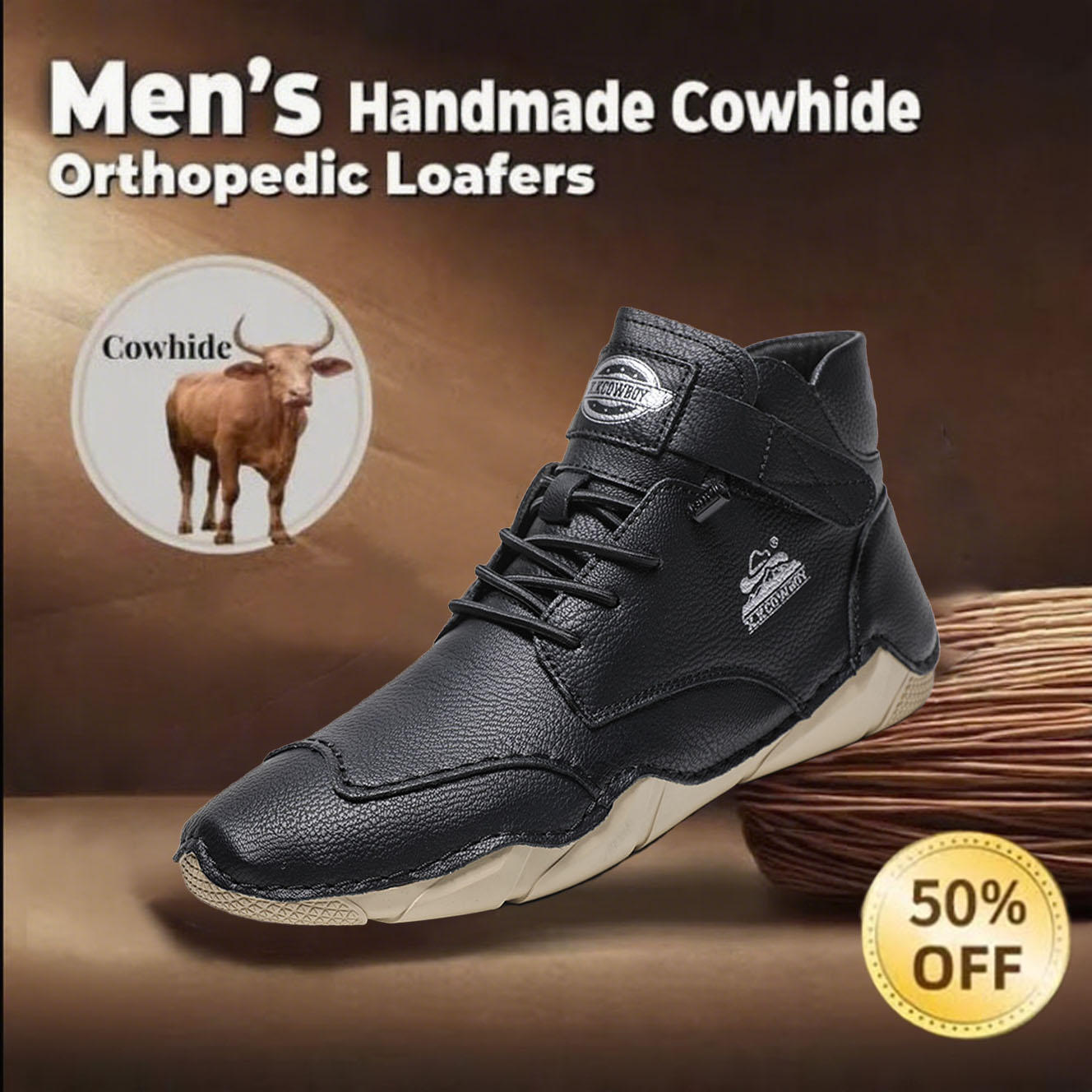 🔥Today 60% OFF Casual leather arch support non-slip wear-resistant high-top loafers