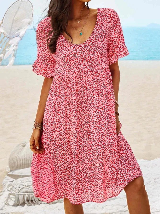 Women's Short Sleeve Floral Long Dress