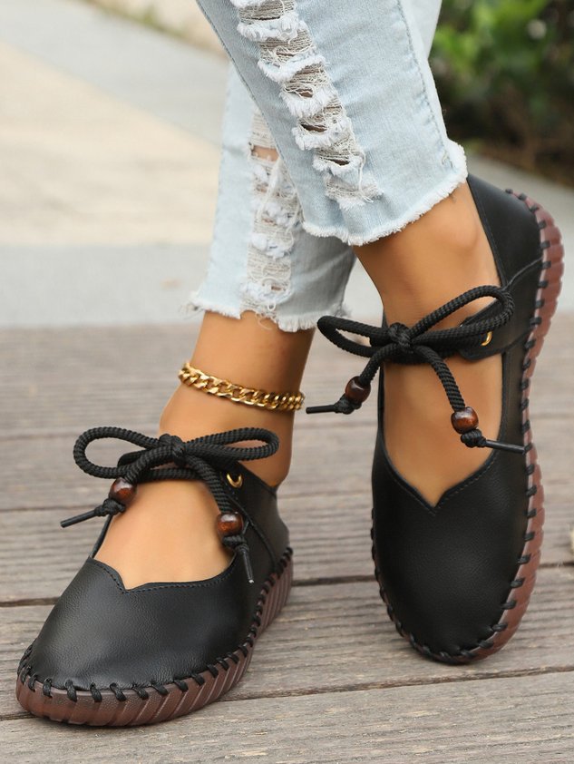 Vintage British Round Toe Women's Leather Shoes