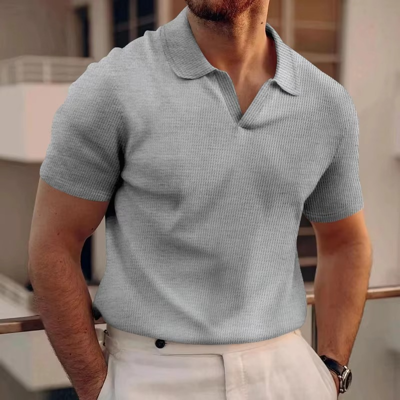 Casual Short Sleeve Polo Shirt for Men - V-Neck Stylish Design, Comfortable Everyday Wear