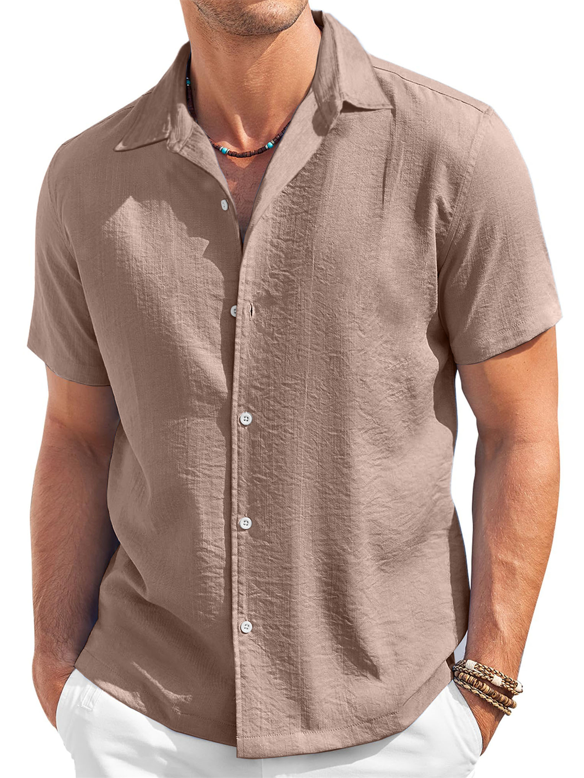Men's Cotton And Linen Texture Comfortable Casual Daily Short-sleeved Shirt