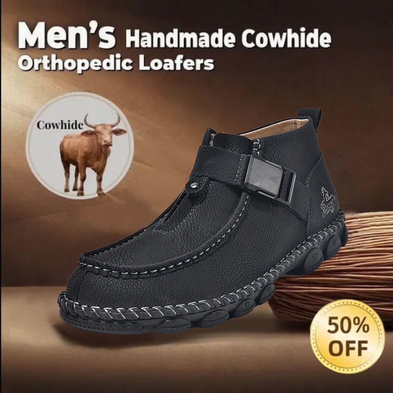 ⏰Today 70% OFF🔥Casual leather arch support non-slip wear-resistant high-top loafers