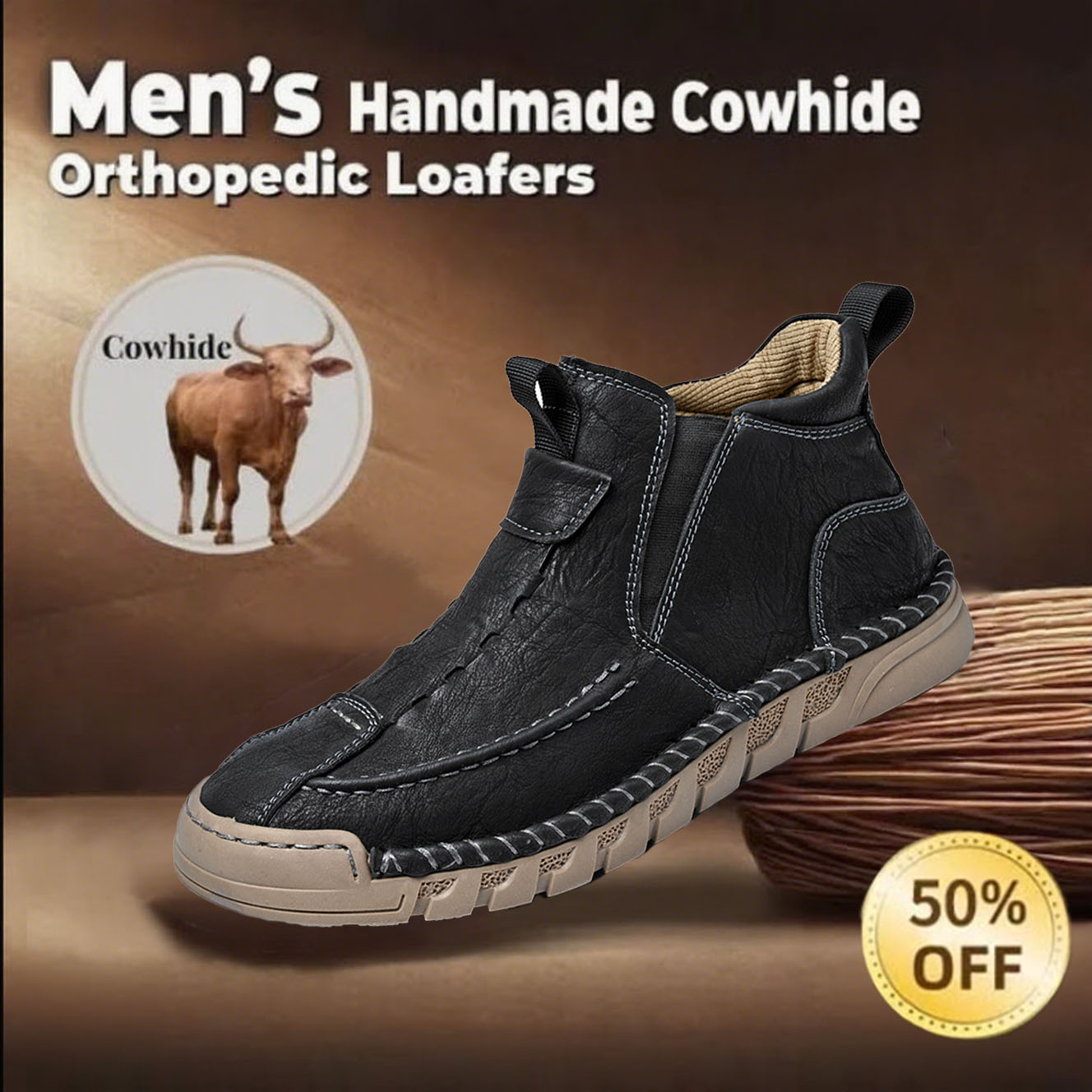 🔥Today 60% OFF🔥Casual leather arch support non-slip wear-resistant high-top loafers