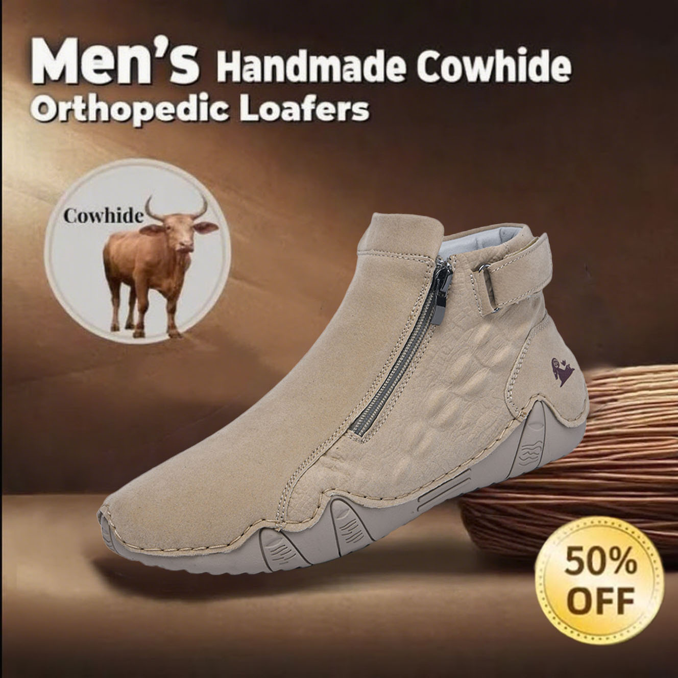 ⏰Last Day 70% OFFCasual leather arch support non-slip wear-resistant high-top loafers
