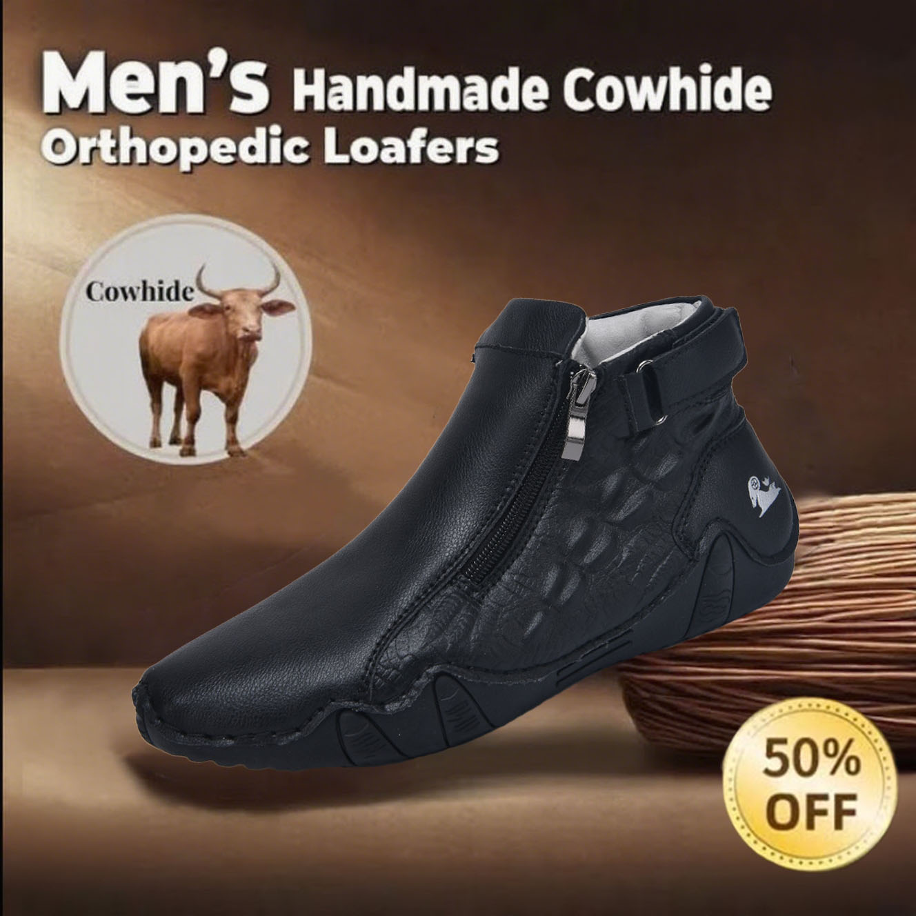 ⏰Last Day 70% OFFCasual leather arch support non-slip wear-resistant high-top loafers