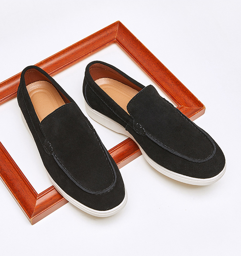 Slip-on casual men's shoes, British style genuine leather frosted loafers, men's lazy loafers